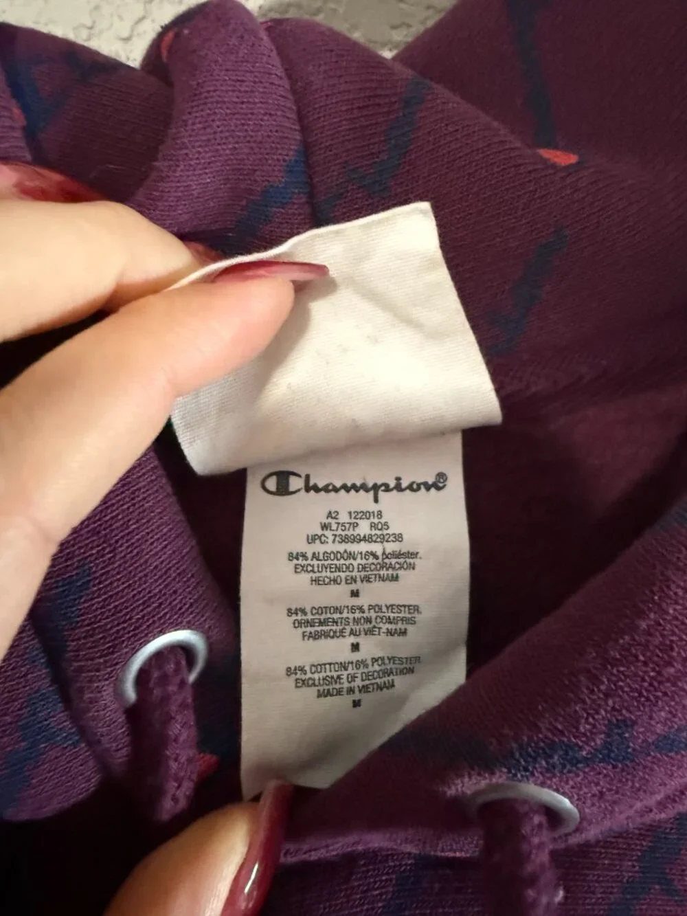 Champion Reverse Weave All-Over Print Hoodie Burgundy Maroon Medium